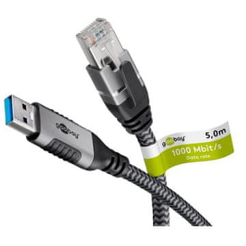 Goobay USB-A 3.0 na RJ45 5m CAT 6 crno/sivi mrežni priključni kabel