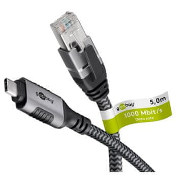Goobay USB-C 3.1 na RJ45 5m CAT 6 crni/sivi mrežni priključni kabel