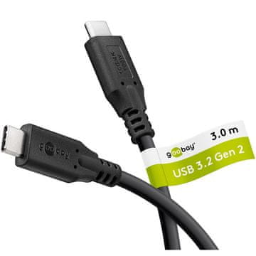 Goobay USB-C na USB-C 100W 10Gbit/s 3m crni kabel za napajanje i prijenos podataka