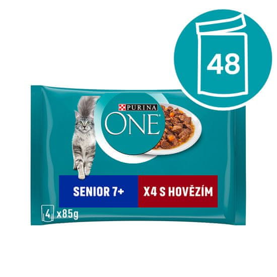 Purina ONE Senior 7+ mini fileti s govedinom i mrkvom u soku, 48 × 85 g