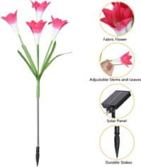 HOME & MARKER® Solarna vrtna svjetla u obliku cvijeća – IP44, automatsko paljenje, 60 cm | BLOSSUN, crvena