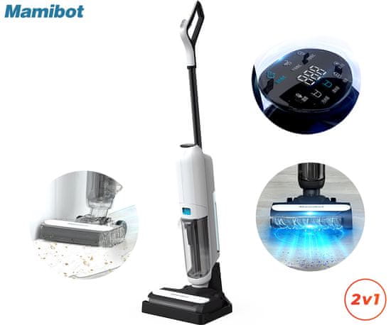 Mamibot FLOMO LITE usisavač/sudoper, 2u1, bežični, 11kPa, baterija, 500ml, samočišćenje, displej, crno-bijeli (Carbon White)