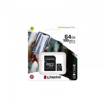 Kingston SPOMINSKA KARTICA 64 GB micro SD (2v1 MICRO-SDHC) 100 MB/s