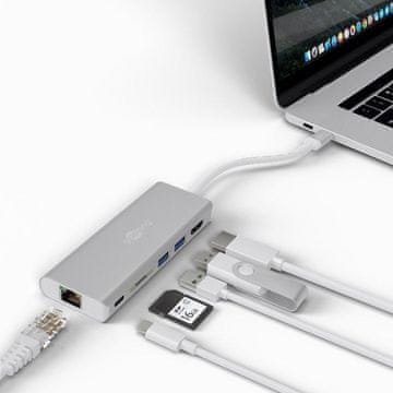 Goobay USB-C / RJ45 + HDMI + 2x USB 3.0 + USB-C + utor za SD karticu – srebrni višenamjenski adapter