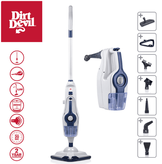 Dirt Devil DD7003 2u1 uspravni parni čistač, 1600 W, bijelo-plavi