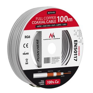 Maclean Koaksijalni kabel Maclean, Satelitski antenski kabel, RG61.02CU+4.8FPE+CU/P+32*0.12CU+6.8PVC, 100M, MCTV-472