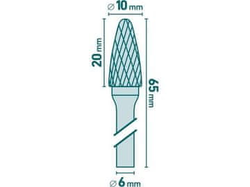 Extol Industrial Glodalica (8703754) carbide cutter, round arch, dia. 10x20mm/shank 6mm, medium cut (double-cut)