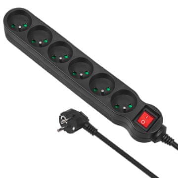 slomart Maclean MCE188 produžni kabel, 6 utičnica, prekidač, 5m