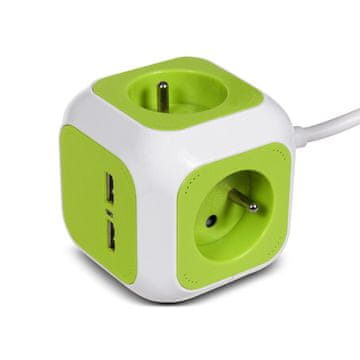 slomart GreenBlue GB118 MagicCube razvodna utičnica, 4xAC, 2xUSB (2.1A), 1.4m kabel