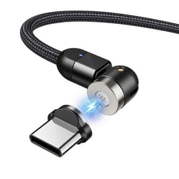 Maclean Magnetski kabel Maclean, kutni, brzo punjenje, USB C 3u1, 9V/2A, 5V/3A, najlon, crni, 2m