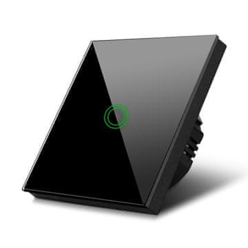 slomart Maclean Dodirni zidni prekidač, jednostruki, stakleni, crni, s okruglim pozadinskim osvjetljenjem, 86x86mm