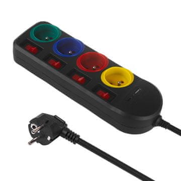slomart Maclean razvodnik 4 utičnice + USB A/C, s prekidačima, 1.5m, crni