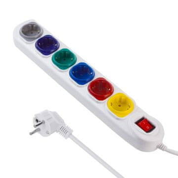 slomart Produžni kabel Maclean, 6x 230V utičnice, prekidač, 1.5m, bijeli