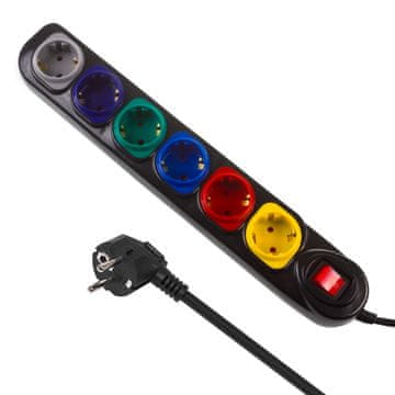 slomart Produžni kabel Maclean, 6x 230V utičnice, prekidač, 1.5m, crni
