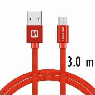 SWISSTEN USB kabel USB microUSB textile cable 3m 3A red