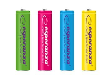 slomart Punjive baterije Esperanza Ni-MH AAA 1000 mAh, miješane boje, 4 kom