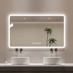 S6 Steklarstvo Šest LED ogledalo za kupaonicu S65C, 100 × 60 cm, 3 boje LED osvjetljenja, prikaz vremena i temperature, antifog funkcija