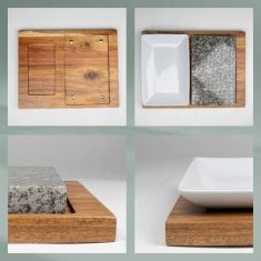 Kela Zdjele za posluživanje KL-16629 hot stone XL Country acacia wood dark gray 29.0x23.0x4.5cm