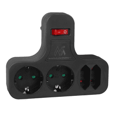 Maclean Razdjelnik MACLEAN MCE224 GB + prekidač 2x shuko 2x euro, crni