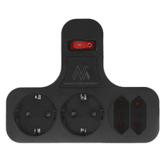 Maclean Razdjelnik MACLEAN MCE224 GB + prekidač 2x shuko 2x euro, crni