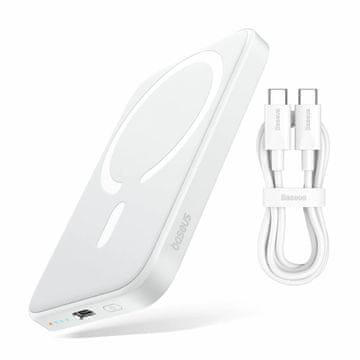 BASEUS Prijenosna baterija 6000 mAh 20 W PowerBank magsafe bijela mini PPCXM06A