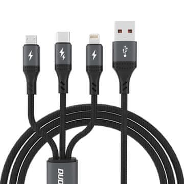 DUDAO L3E 3in1 kabel USB - Micro USB / USB-C / Lightning 60W 1.2m, crno
