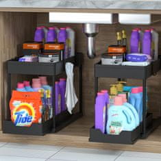 HOME & MARKER® Izvlačni organizator ispod sudopera 2 razine, podesive police, ladica na izvlačenje, držači za sredstva i pribor | SINKNOVA 1+1 GRATIS
