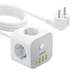 BASEUS PowerCombo 7in1 punjač 3x AC / 3x USB / USB-C 20W 1.5 m, bijela