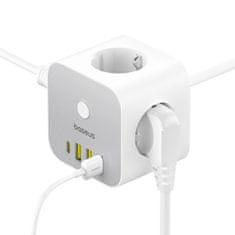 BASEUS PowerCombo 7in1 punjač 3x AC / 3x USB / USB-C 20W 1.5 m, bijela