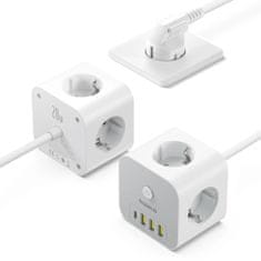 BASEUS PowerCombo 7in1 punjač 3x AC / 3x USB / USB-C 20W 1.5 m, bijela