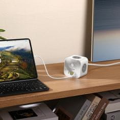 BASEUS PowerCombo 7in1 punjač 3x AC / 3x USB / USB-C 20W 1.5 m, bijela