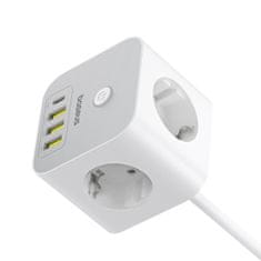 BASEUS PowerCombo 7in1 punjač 3x AC / 3x USB / USB-C 20W 1.5 m, bijela