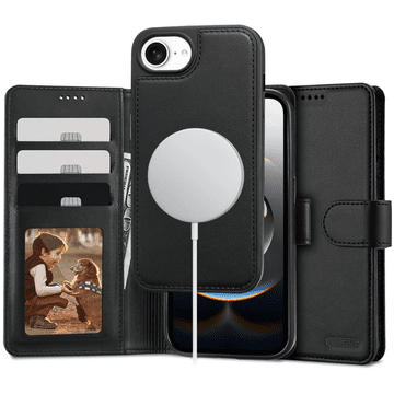Tech-protect Wallet MagSafe preklopna maska za iPhone 16e, crno