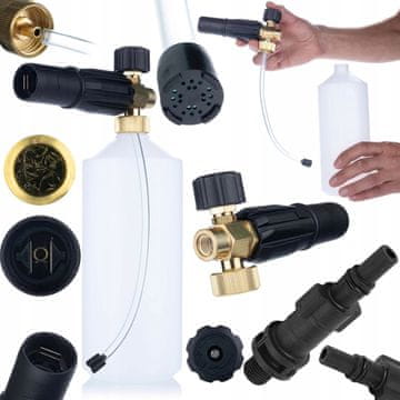 Rosfix S0401 Pištolj za pjenu 1000ml za perač pod tlakom G1/4F, mlaznica 1,23mm + Adapter/adapter za perač pod tlakom Black&Decker na G1/4"M (plastika)