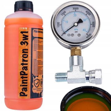 Rosfix Linearni manometar za jedinicu za bojanje s T-spojem od 1/4" + Rosfix PaintPatron 3u1 tekućina za održavanje i čišćenje jedinice za bojanje 1L