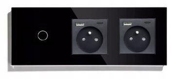 EE JEDNOKRATNI DODIRNI PREKIDAČ + 2x USB-C UTIČNICA STAKLENI PREKIDAČ