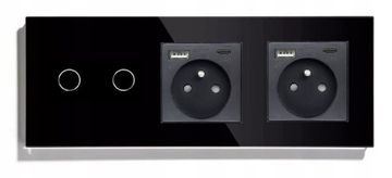 EE DVOSTRUKI DODIRNI PREKIDAČ 2K + 2x USB-C UTIČNICA STAKLENI PREKIDAČ