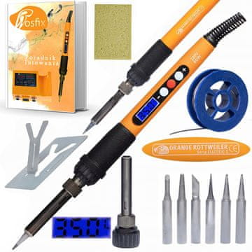 Rosfix Komplet 11u1 precizna lemilica sa zaslonom Rosfix Orange Rottweiler OR60W serija Electric S (lemilica, 6 vrhova, spužva, lem i podložak)