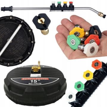 Rosfix Professional T-Racer četka za blokove 15" s brzim spojem od 1/4" + mlaznica za visokotlačni perač od 1/4" savijena pod kutom od 15° sa setom od 5 mlaznica i ručkom