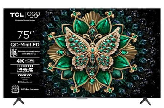 TCL 75C61K TV, 75, 4K QD-Mini LED, Google TV, 144Hz, Onkyo zvuk s Dolby Atmosom