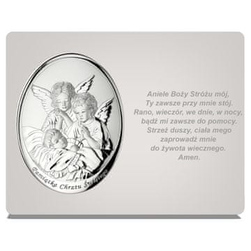 Srebrna moderna slika anđela čuvara iznad kreveta s gravurom, suvenir za krštenje | Veličina: 15x11,5 cm | Šifra artikla: VL816/1BI/S