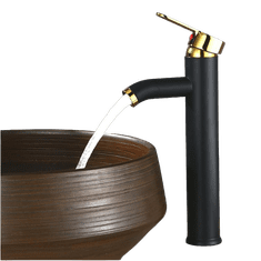 Tavalax Crna i zlatna premium miješalica za umivaonik s 2 crijeva za toplu i hladnu vodu