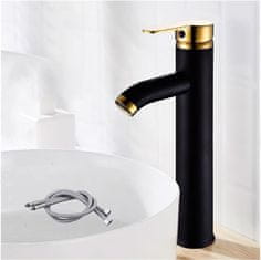 Tavalax Crna i zlatna premium miješalica za umivaonik s 2 crijeva za toplu i hladnu vodu