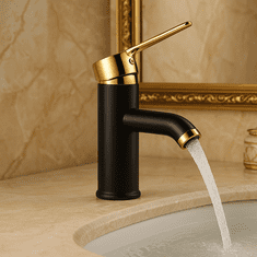 Tavalax Crna i zlatna kompaktna premium miješalica za umivaonik s 2 crijeva za toplu i hladnu vodu