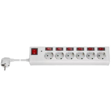 Goobay 1,5m produžni kabel sa 6 Schuko utičnica, prekidačem i prenaponskom zaštitom, bijeli razdjelnik