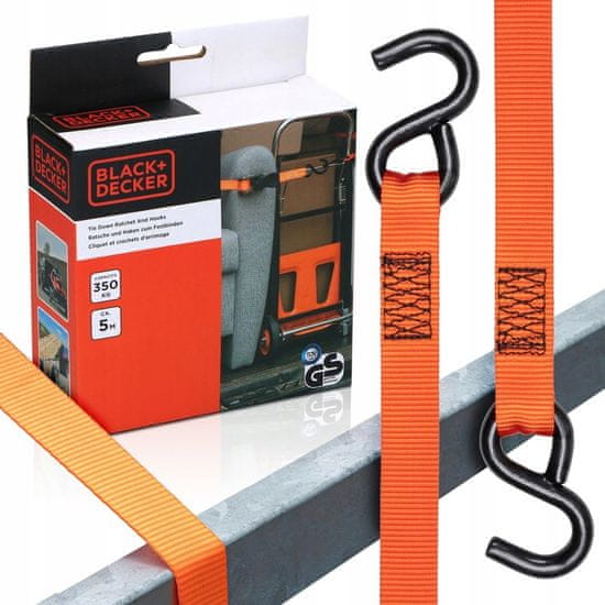 Black+Decker traka za vezivanje, 5m, do 350KG, najlon, narančasta, crna