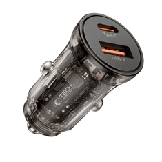 Tech-protect CC01 auto punjač USB / USB-C 30W PD QC, crno