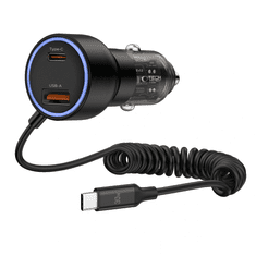 Tech-protect CC05 auto punjač USB / USB-C 60W PD + kabel USB-C, crno