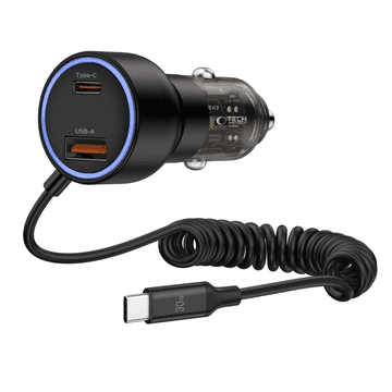 Tech-protect CC05 auto punjač USB / USB-C 60W PD + kabel USB-C, crno