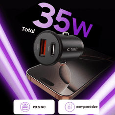 Tech-protect CC02 auto punjač USB / USB-C 35W PD QC, crno